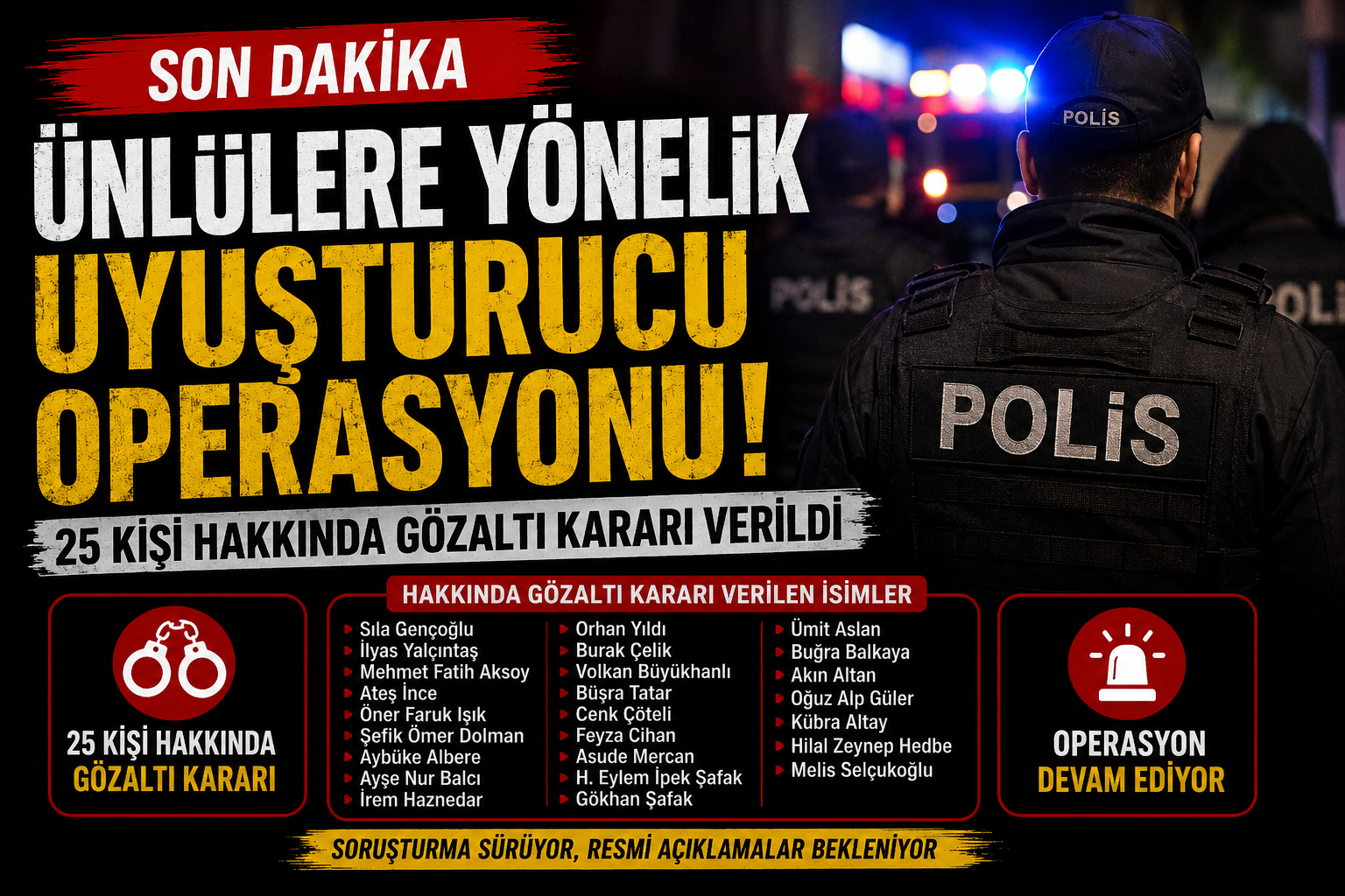 Son Dakika: Ünlülere yönelik uyuşturucu operasyonu! 25 kişi hakkında gözaltı kararı
