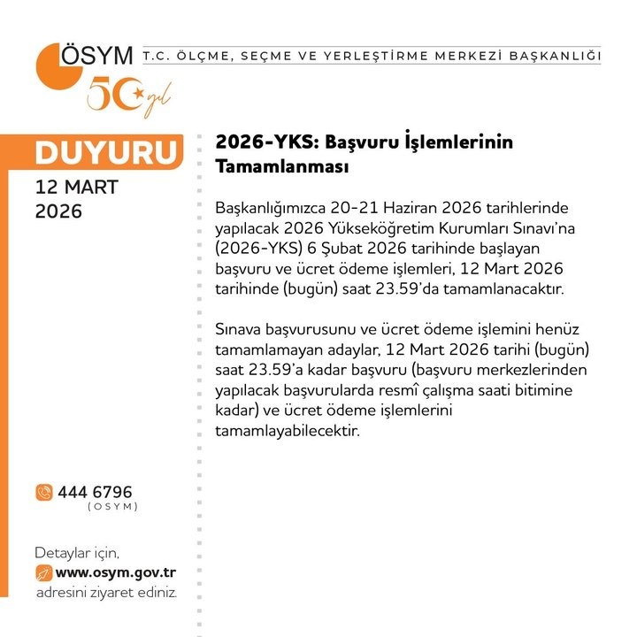 2026-YKS başvuru işlemleri bugün sona eriyor
