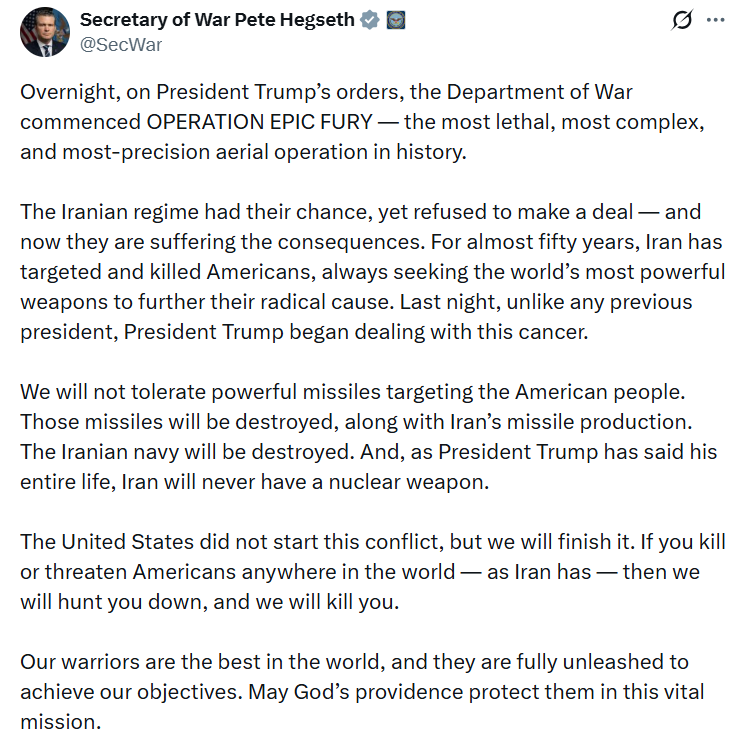 ABD Savunma Bakanı Hegseth, İran’a yönelik açıklamalarda bulundu
ABD Savunma Bakanı Hegseth, İran’a yönelik açıklamalarda bulundu