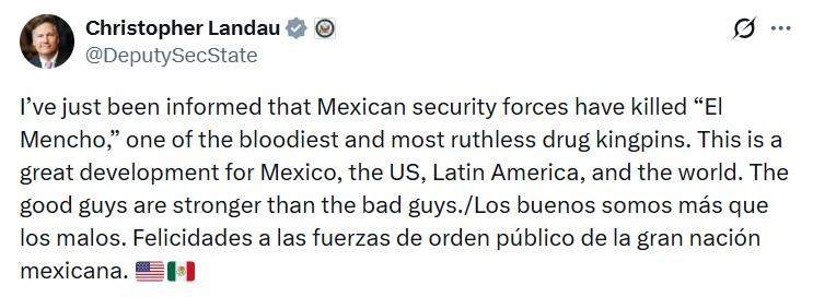 ABD’den Meksika’daki kartel operasyonu hakkında açıklama: "El Mencho’nun öldürülmesi harika bir gelişme"
