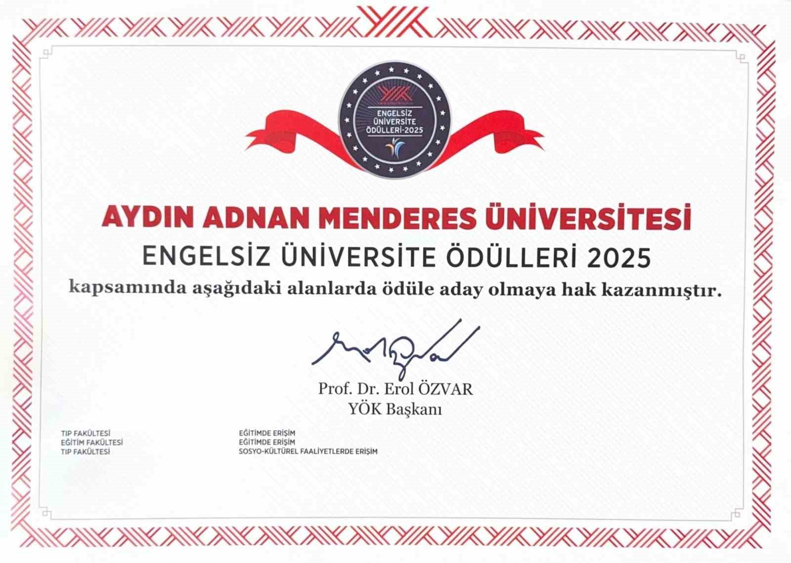 ADÜ ’Engelsiz Üniversite Ödülleri 2025’e aday gösterildi
