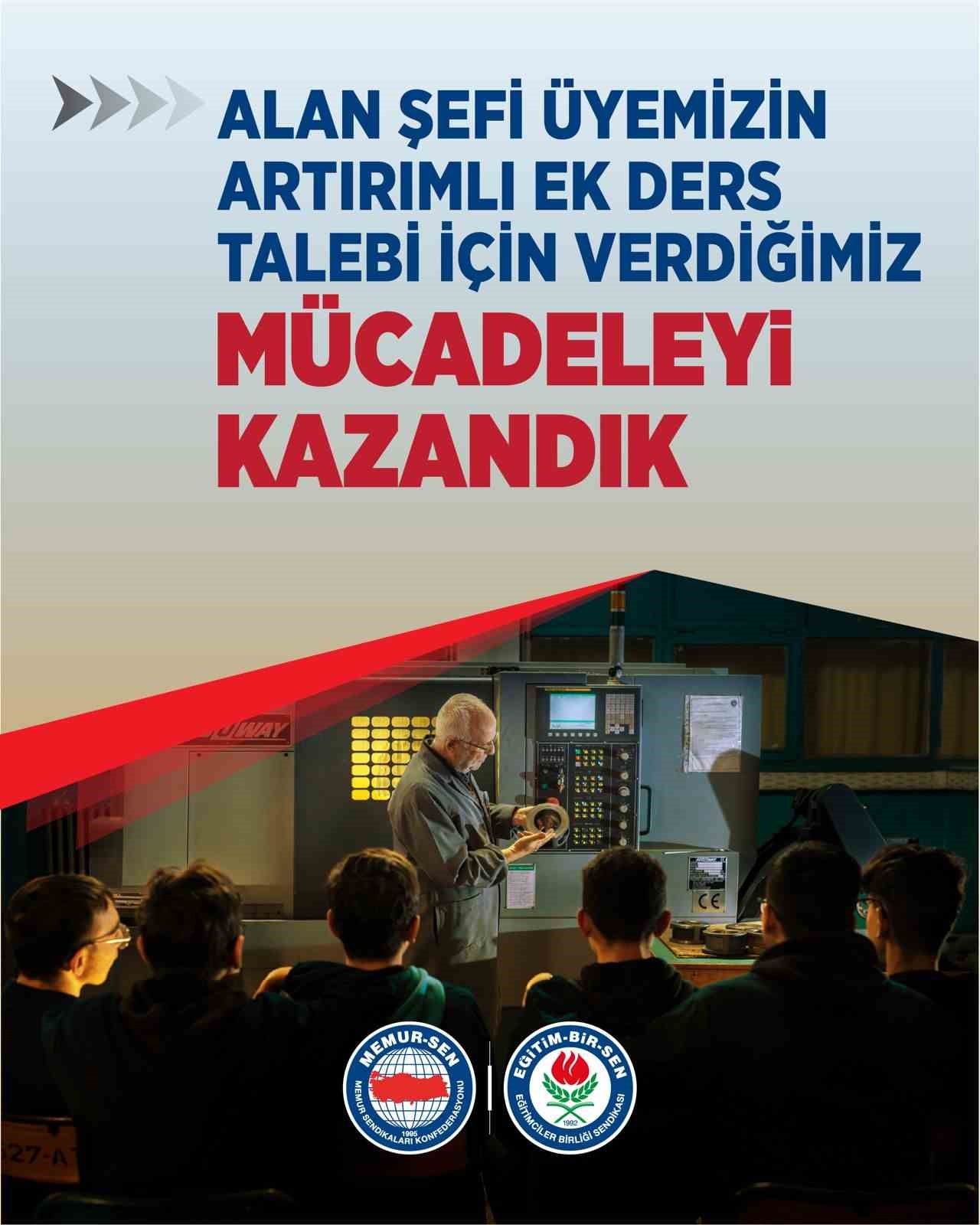 Alan şefi öğretmen artırımlı ek ders mücadelesini kazandı
