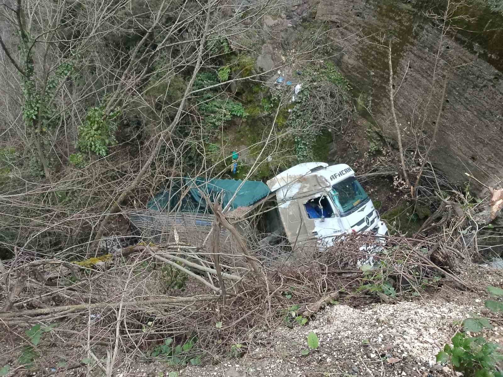 Alaplı’da kamyon şarampole uçtu
