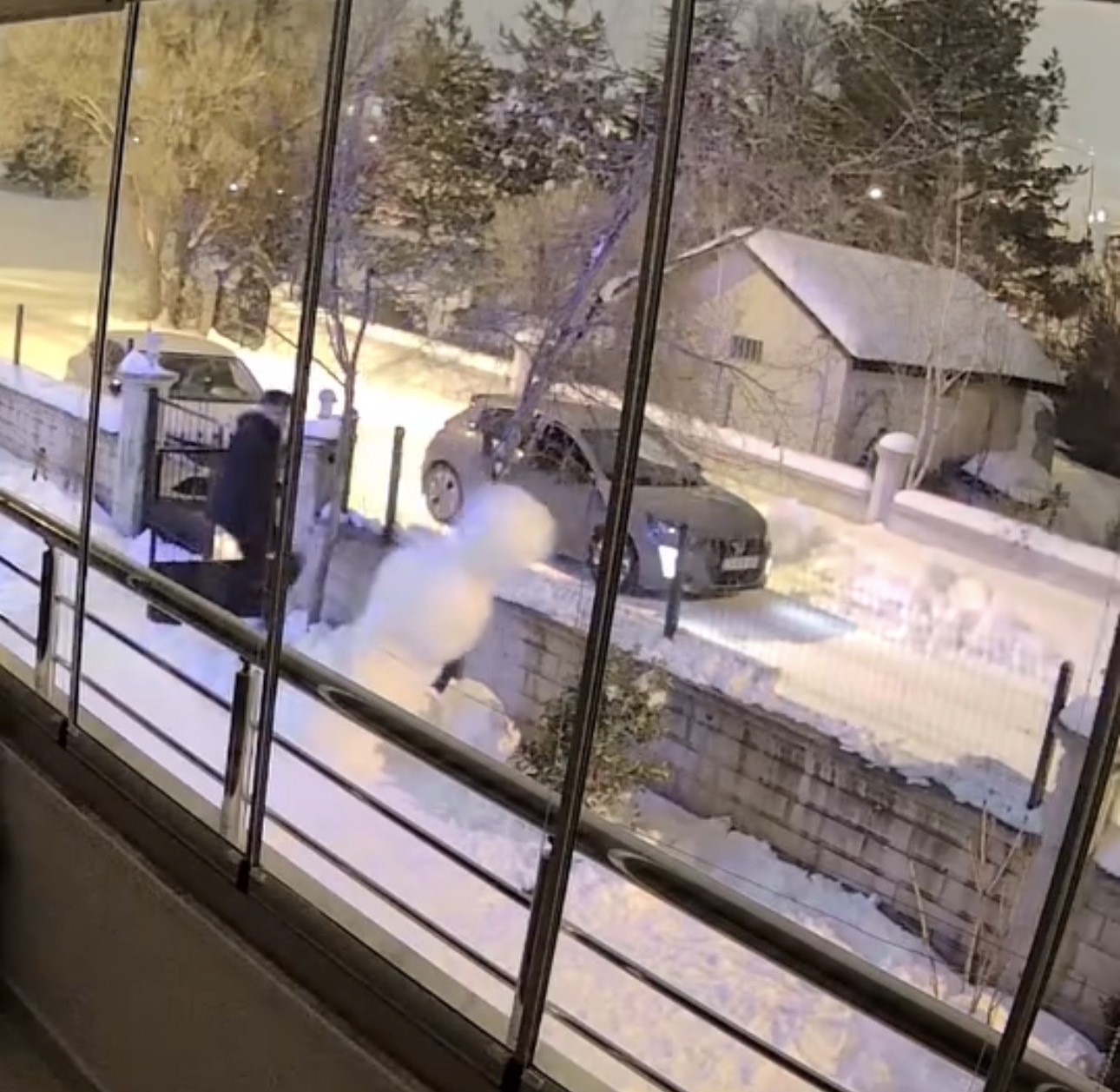 Aracından indi kardan adamı yıkıp gitti
