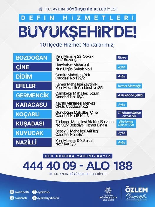 Aydın Büyükşehir, 10 ilçede defin hizmetlerini yürütecek
