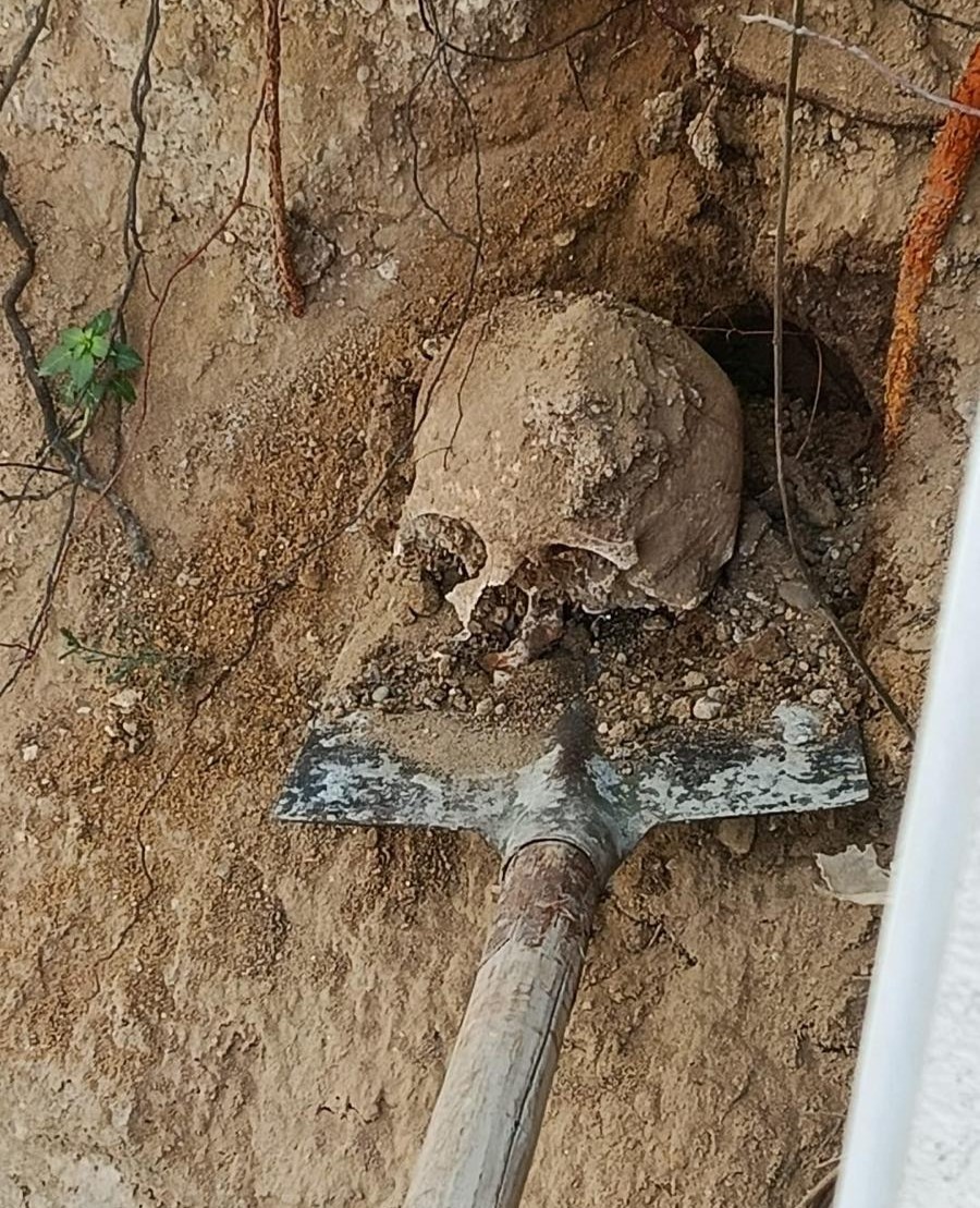 Bahçede yapılan kazıda insan kafatası ve kemikler bulundu
