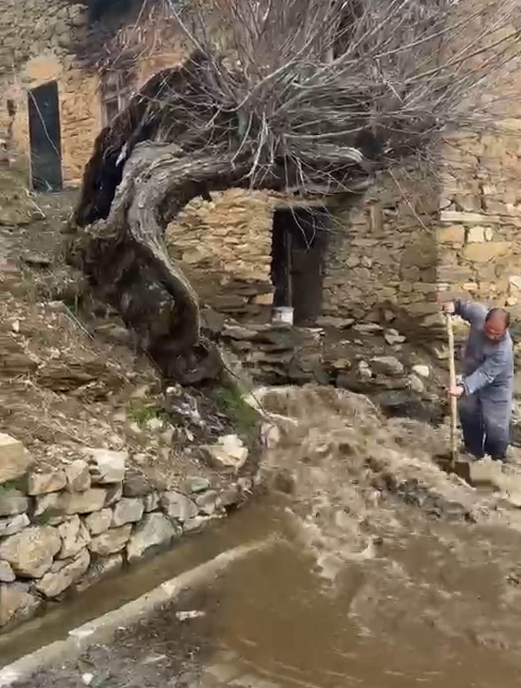 Bahçesaray’da dağlarda kar, mahallede sel
