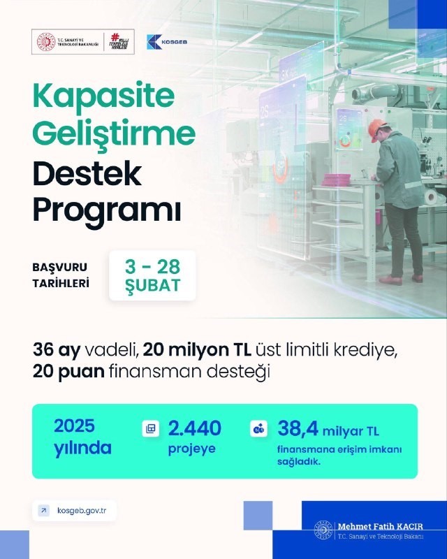 Bakan Kacır: "20 milyon lira üst limitli 36 ay vadeli krediler için 20 puanlık finansman desteği sunuyoruz"
