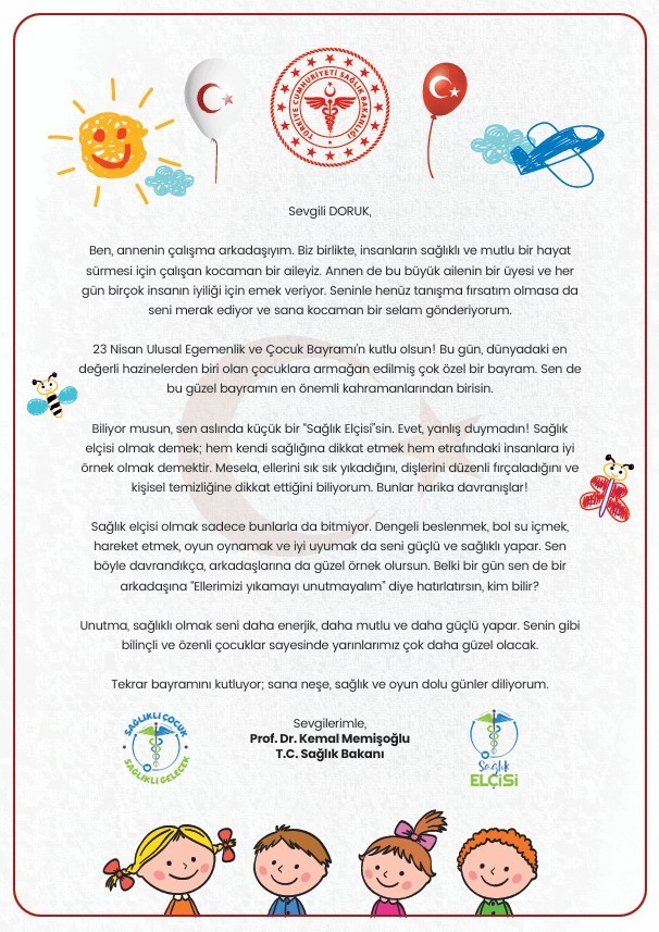 Bakan Memişoğlu, 2 bin 36 sağlık elçisine mektup gönderdi, 23 Nisan Ulusal Egemenlik ve Çocuk Bayramı’nı kutladı
