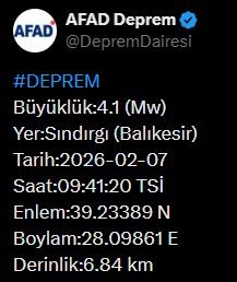 Balıkesir’de 4.1 büyüklüğünde deprem
