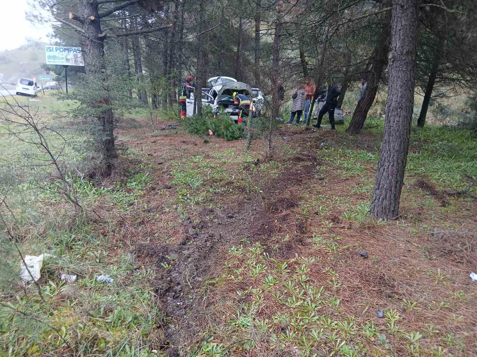 Balıkesir’de otomobil ormanlık alana uçtu: 2 yaralı
