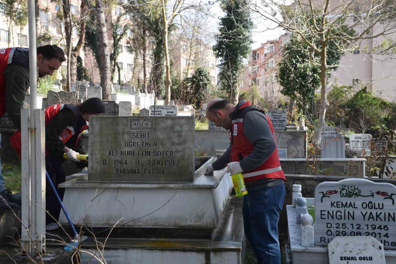 Bayram öncesi şehit mezarlarında çalışmalar yapıldı
