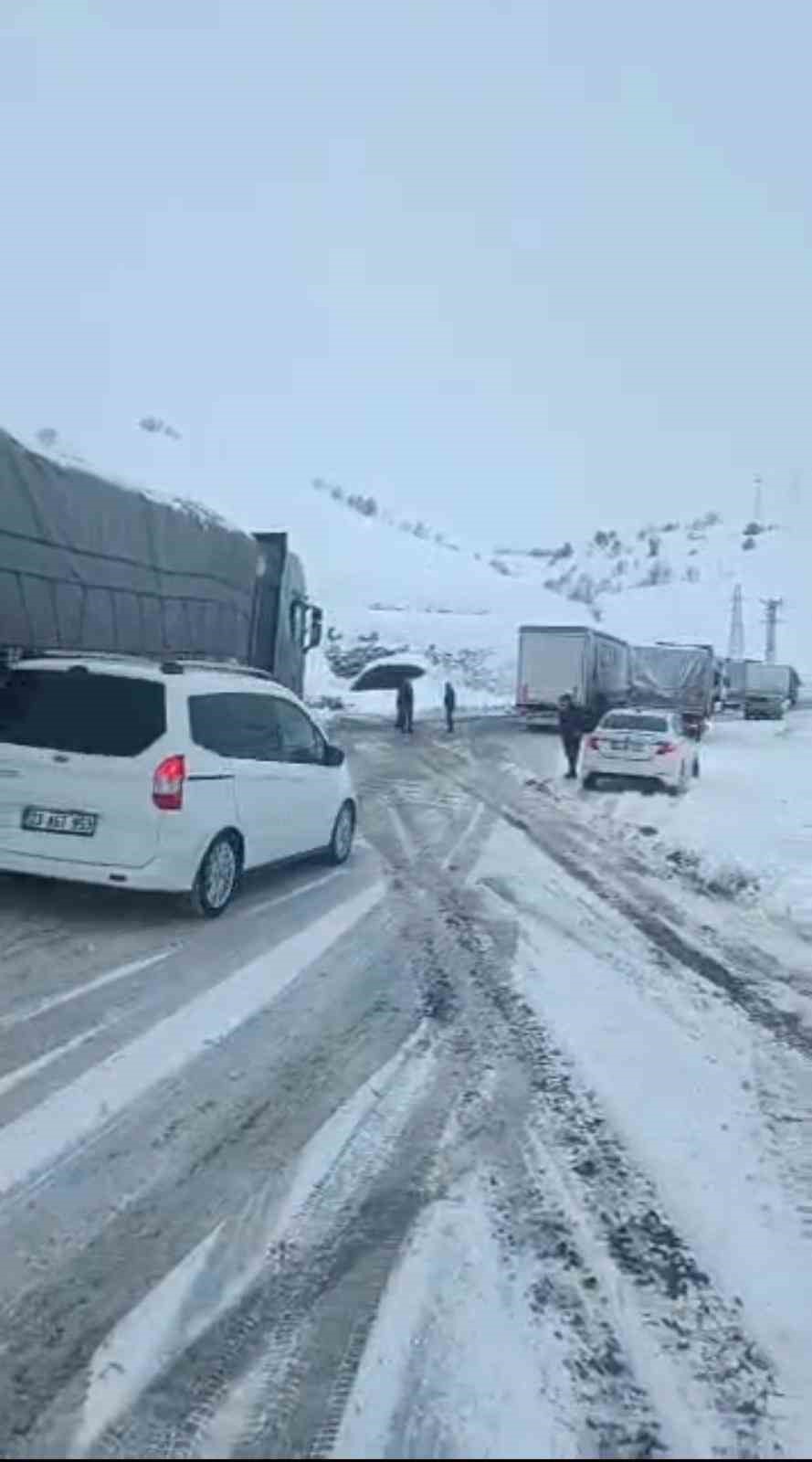 Bingöl-Erzurum kara yolunda kar etkisi: Uzun araç kuyrukları oluştu
