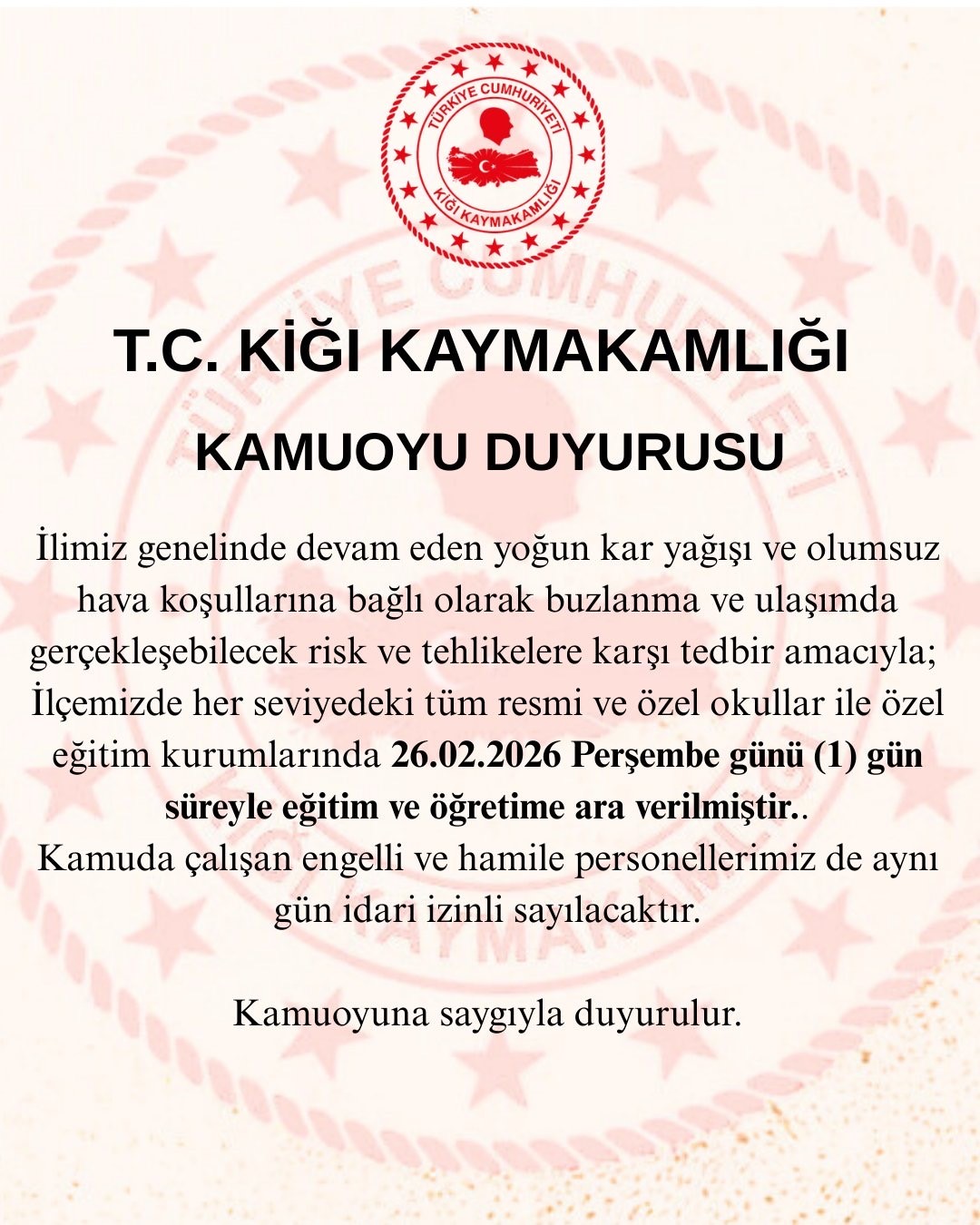 Bingöl’de 2 ilçede eğitime kar engeli
