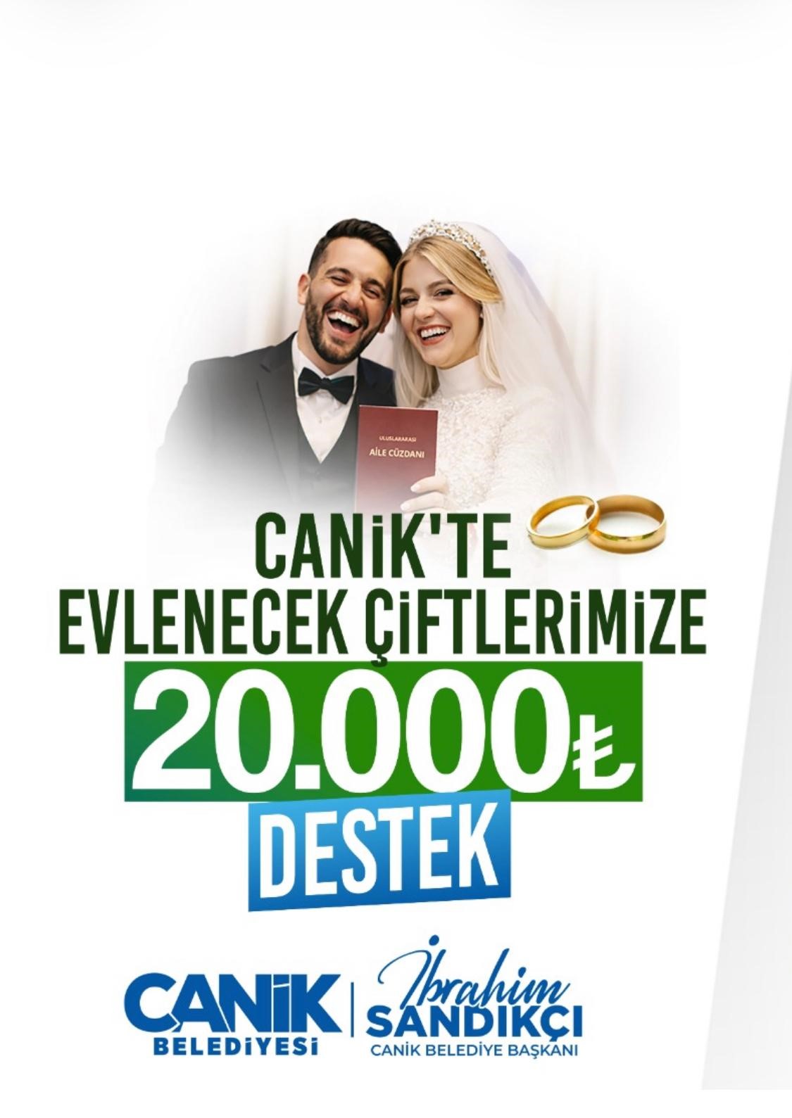 Bu ilçede evlenecek çiftlere 20 bin TL maddi destek
