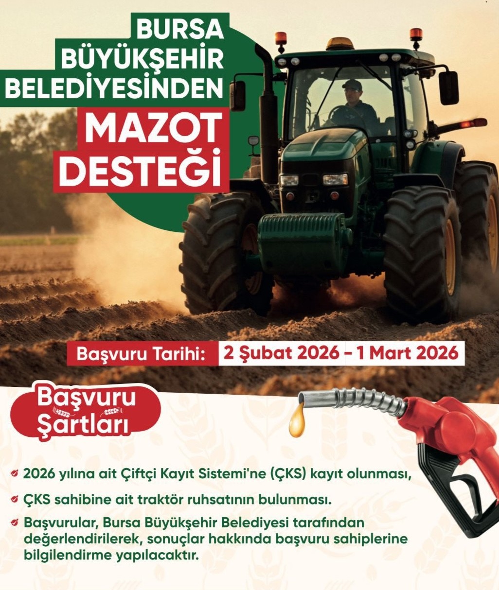 Bursa Büyükşehir mazot desteğini 5 bin liraya yükseltti
Bursa Büyükşehir mazot desteğini 5 bin liraya yükseltti