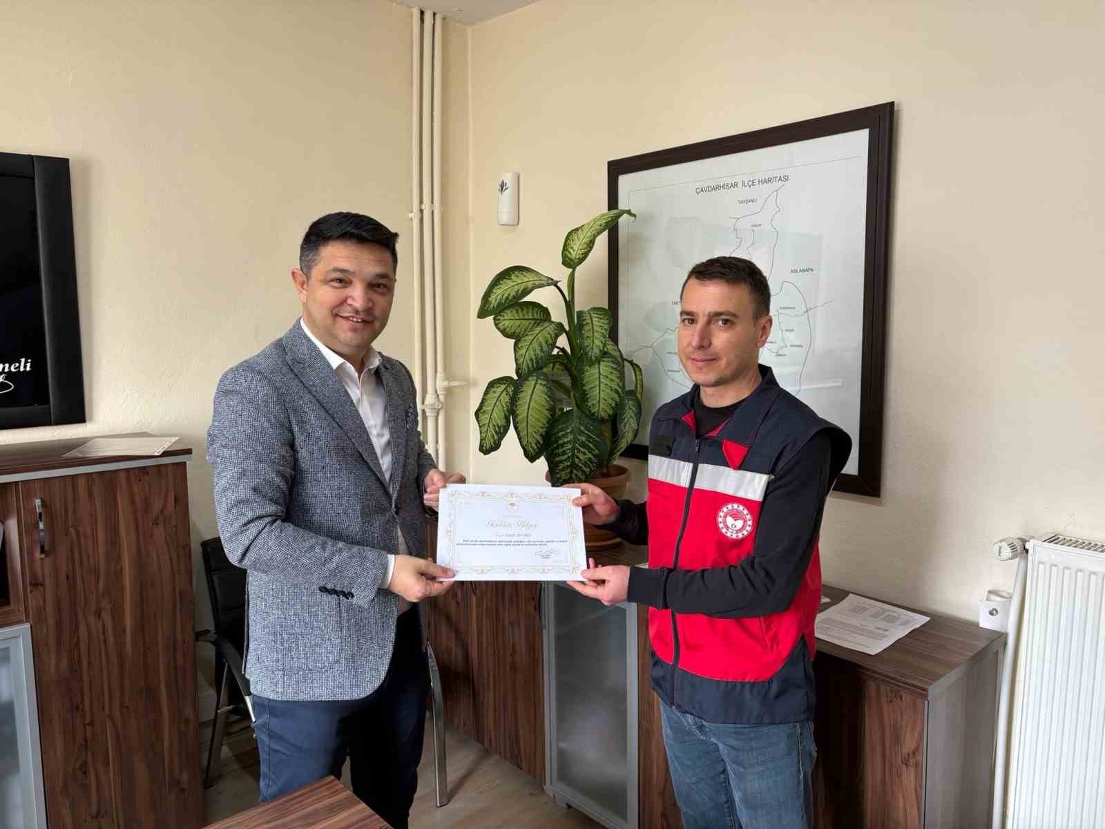 Çavdarhisar’da veteriner hekimlere teşekkür belgesi
