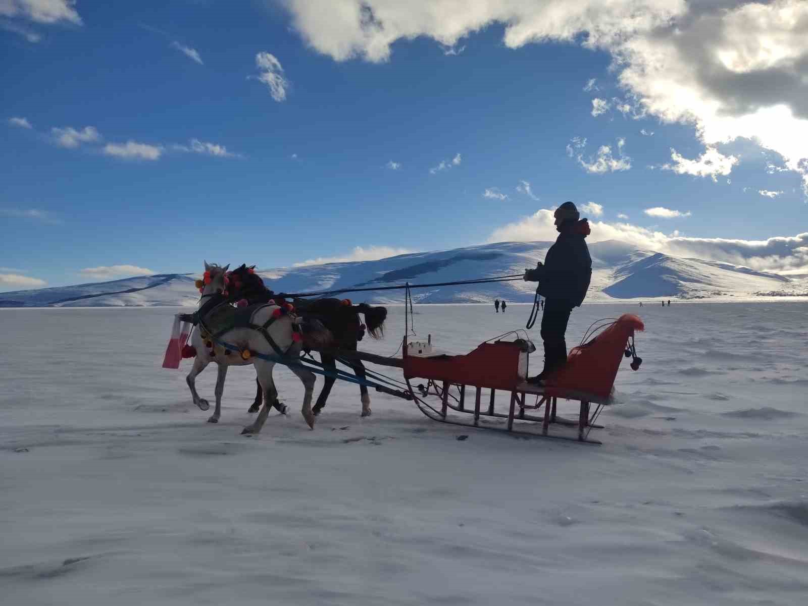 Çıldır Gölü’nde atlı kızak heyecanı başladı

