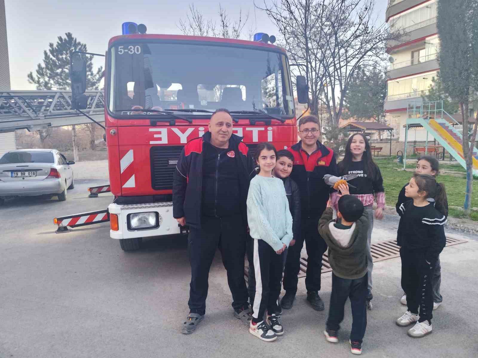 Çorum’da ipe takılan güvercini itfaiye kurtardı
