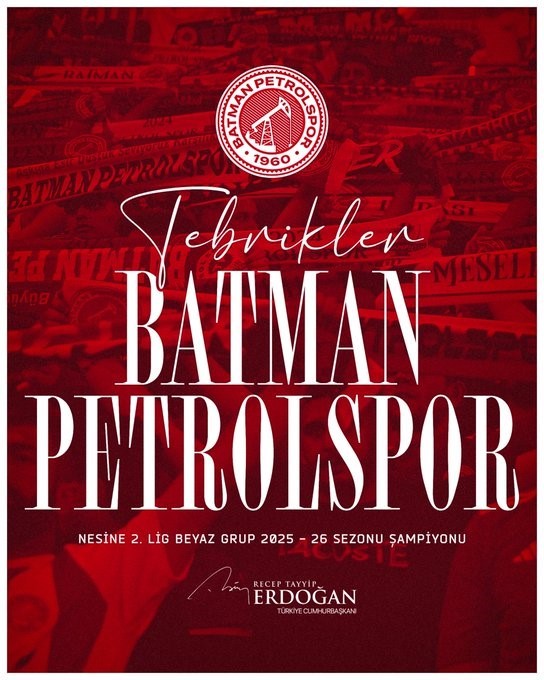 Cumhurbaşkanı Erdoğan’dan Batman Petrolspor’a tebrik mesajı
