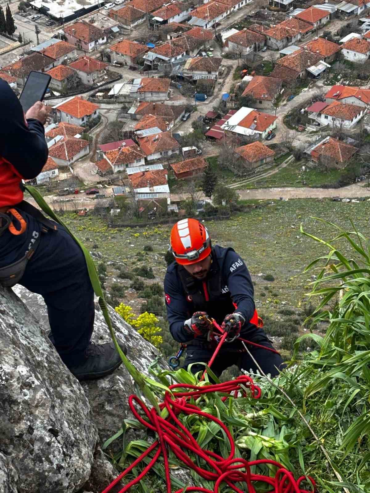 Dağda mahsur kalan keçi kurtarıldı
