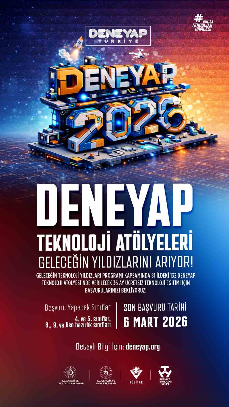 DENEYAP Teknoloji Atölyeleri 2026 öğrenci başvurularını açtı
