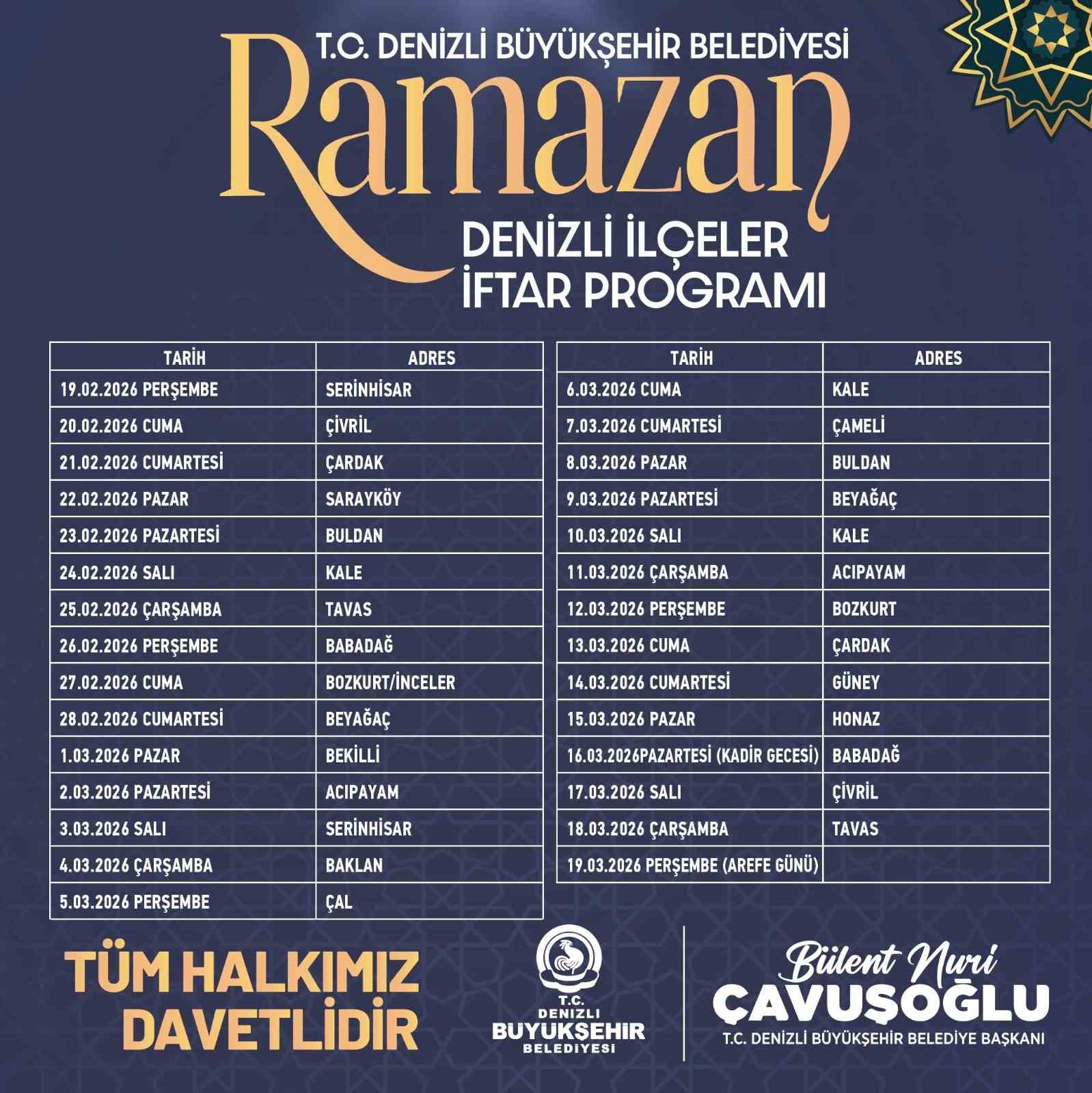 Denizli Büyükşehir 57 ayrı noktada iftar sofrası kuracak
