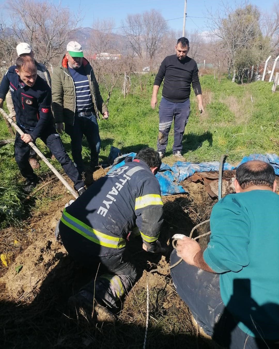 Denizli’de foseptik çukuruna düşen inek itfaiye ekiplerince kurtarıldı
