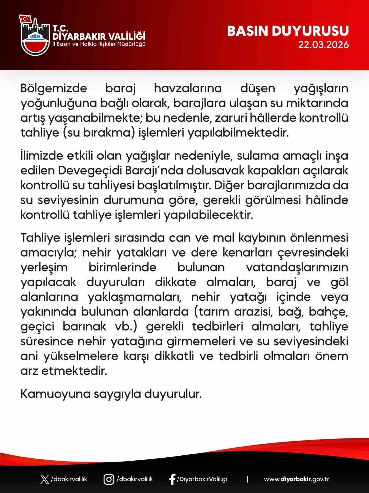 Devegeçidi Barajı’nda su tahliyesine başlandı

