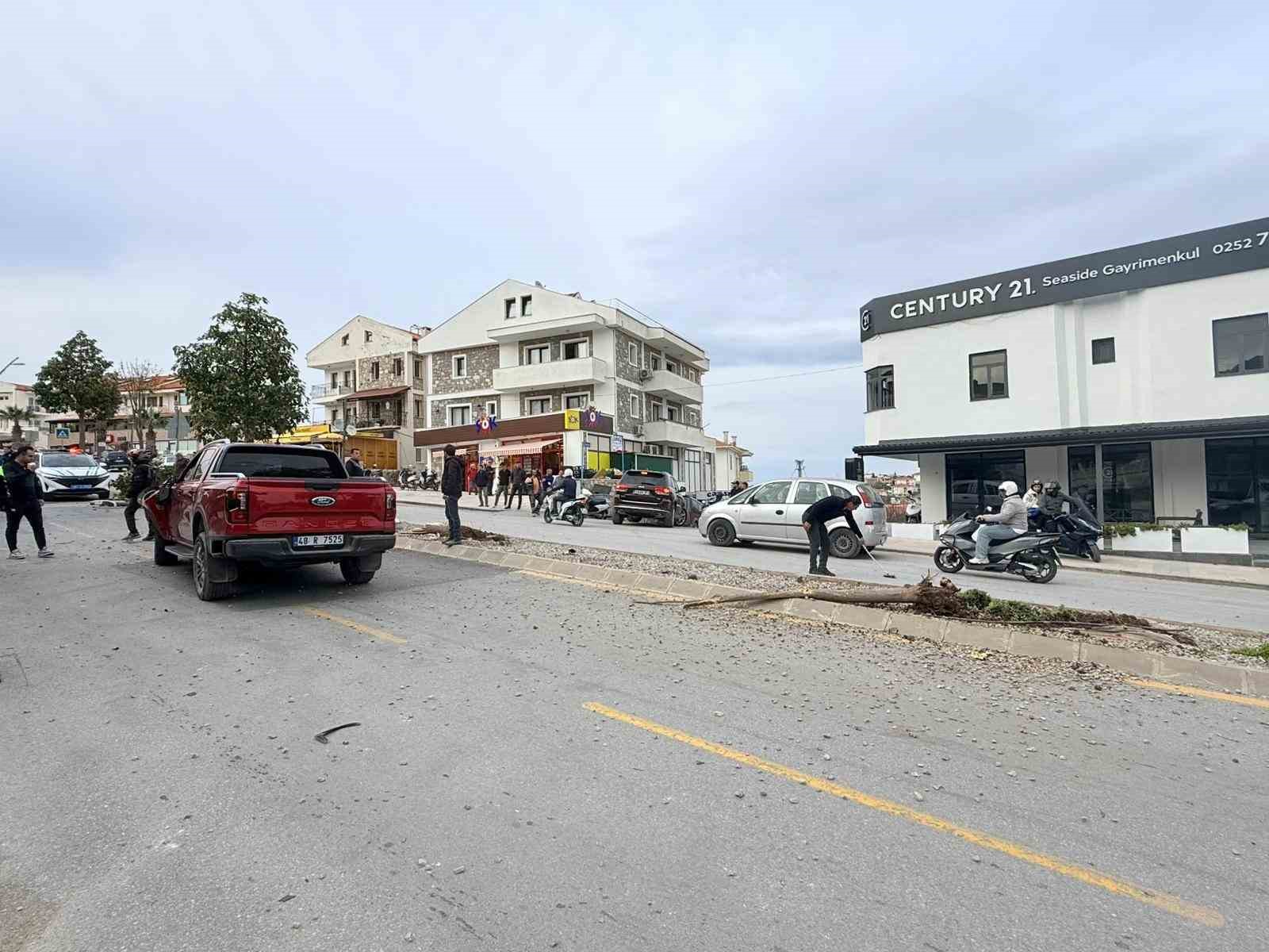 Direksiyon hakimiyetini kaybetti, 2 ağaç ve elektrik direğini yerinden söktü
