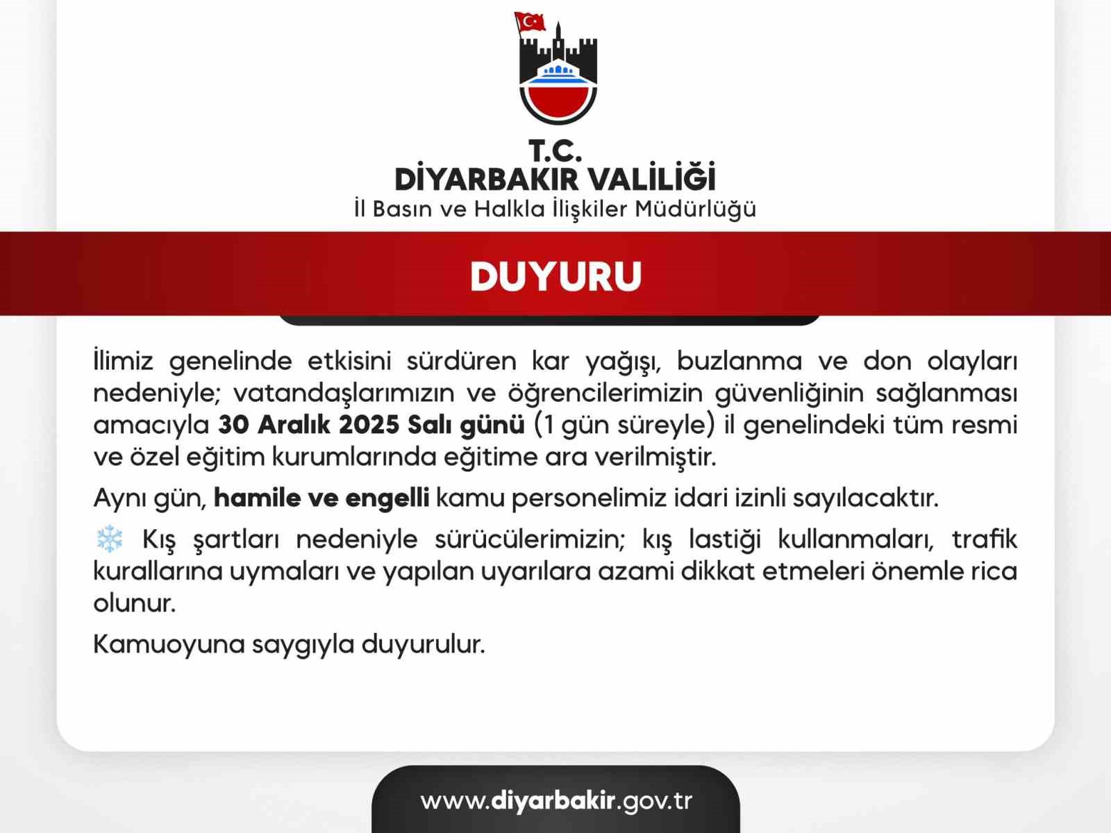Diyarbakır’da okullar yarın da tatil edildi

