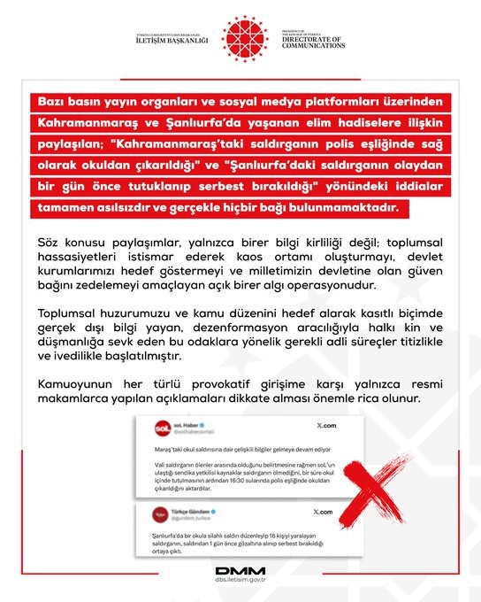 DMM’den Kahramanmaraş ve Şanlıurfa’daki saldırılarla ilgili dezenformasyon uyarısı
