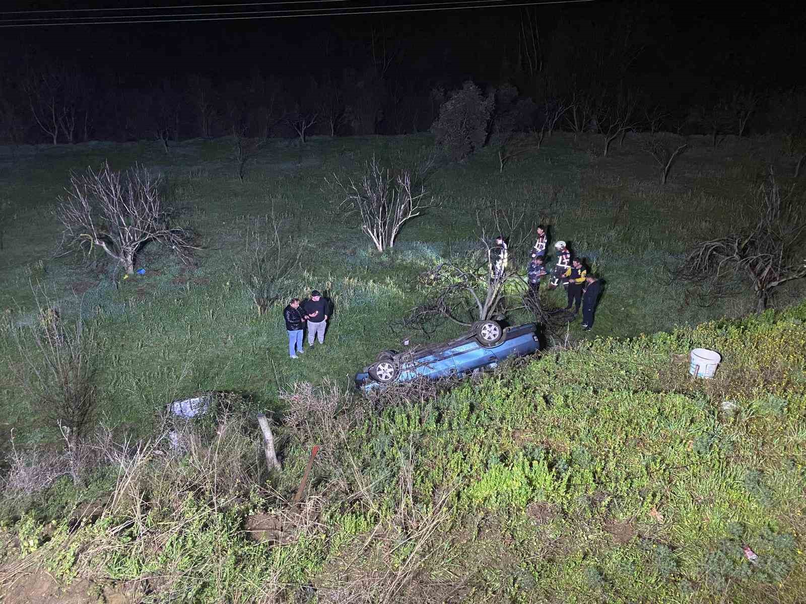 Domuza çarpan otomobil uçuruma yuvarlandı
