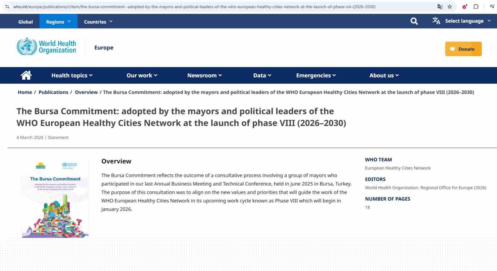 Dünya Sağlık Örgütü ‘Bursa Taahhüdü’nü yayınladı
