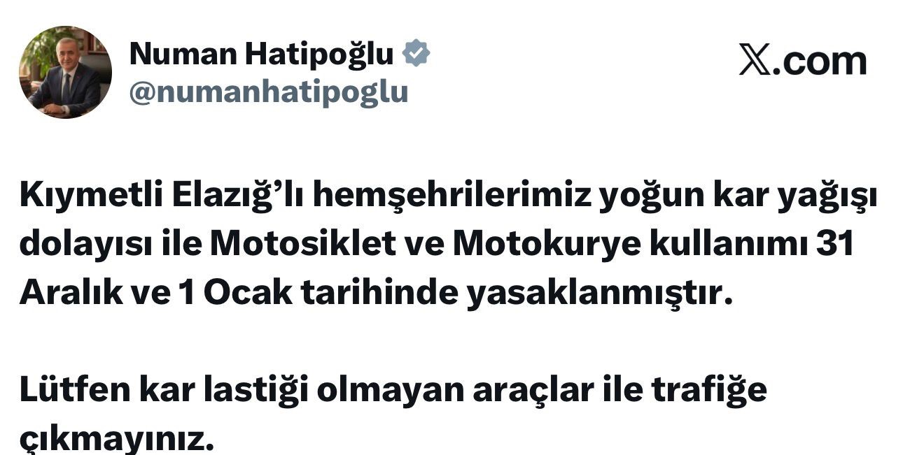 Elazığ’da motosiklet ve motokurye kullanımı yasaklandı
