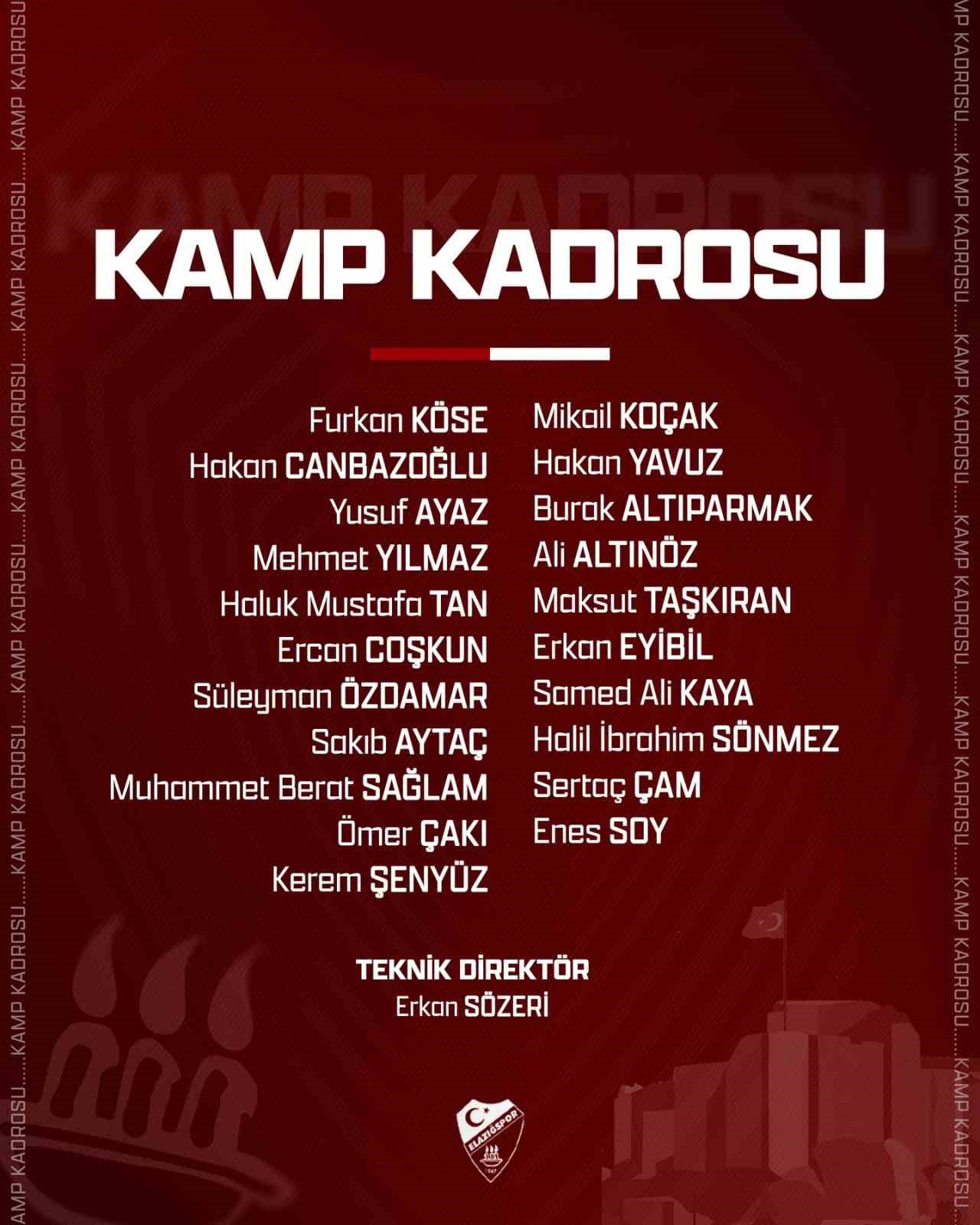 Elazığspor 21 futbolcuyla Adana’ya gitti
