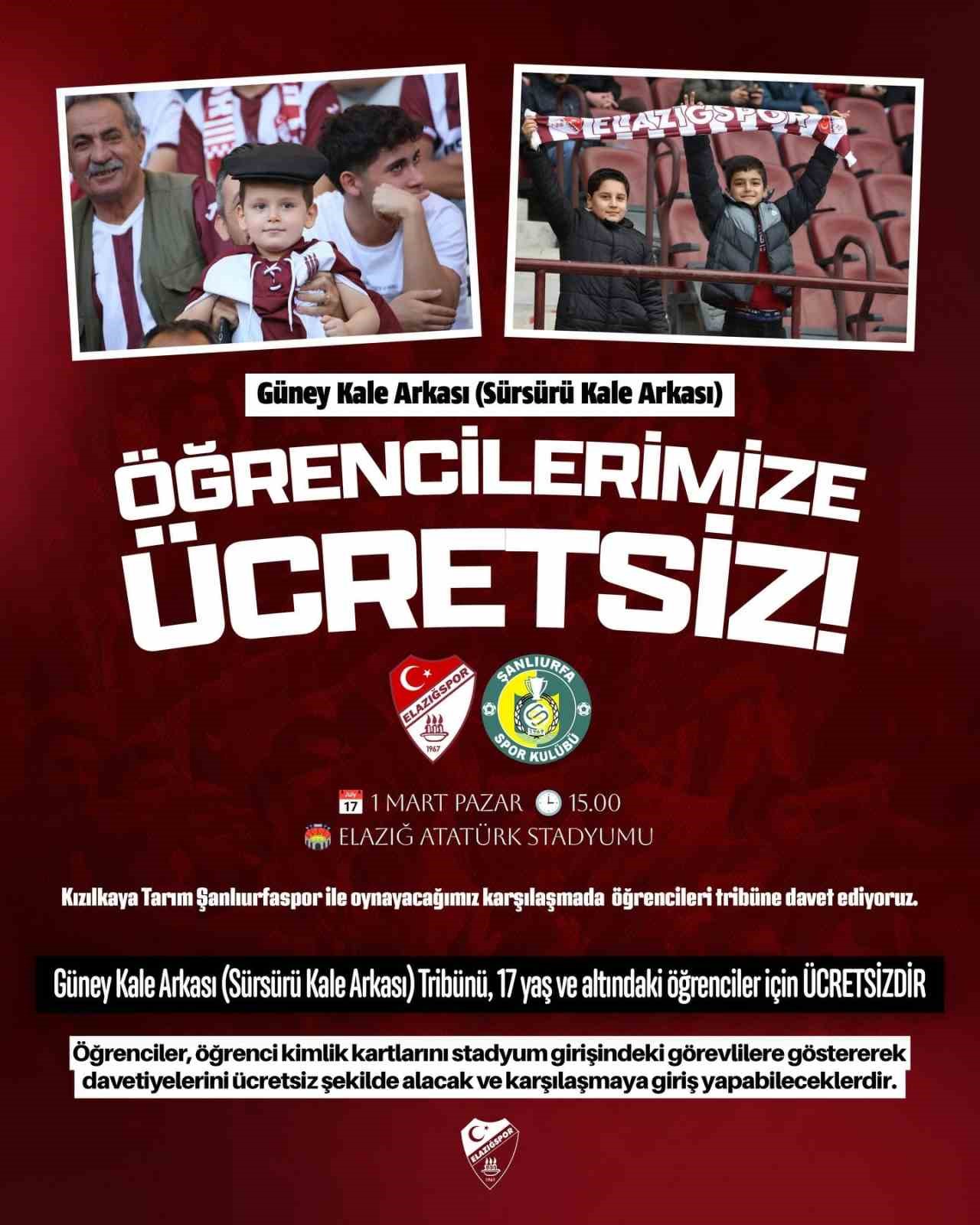 Elazığspor’dan 17 Yaş altı taraftarlara ücretsiz bilet
