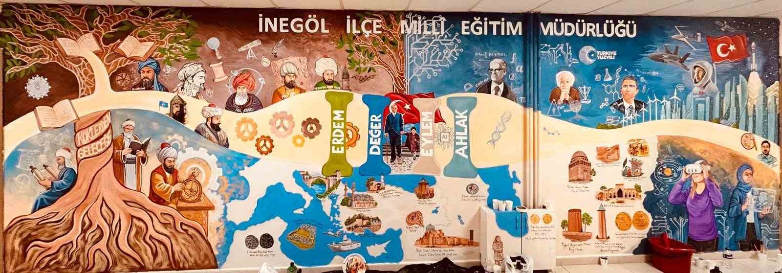 Engelli öğretmen hayal gücünü kullandı, Türkiye Yüzyılı Maarif Modeli müfredatını duvara resmetti
