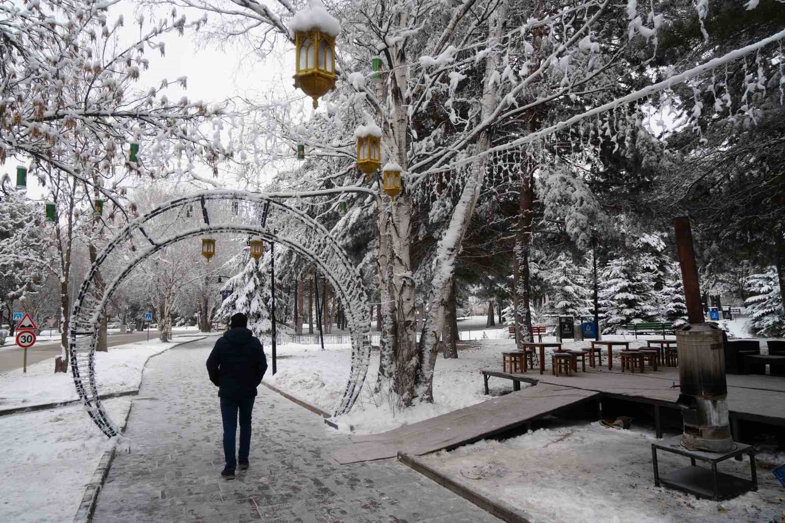 Erzurum’da soğuk havanın etkisiyle ağaçlar kırağı tuttu
