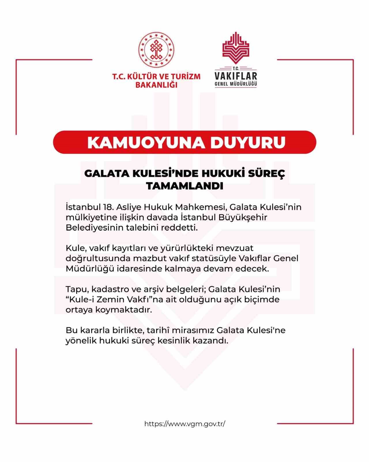 Galata Kulesi davasında mahkemeden İBB’ye ret kararı
