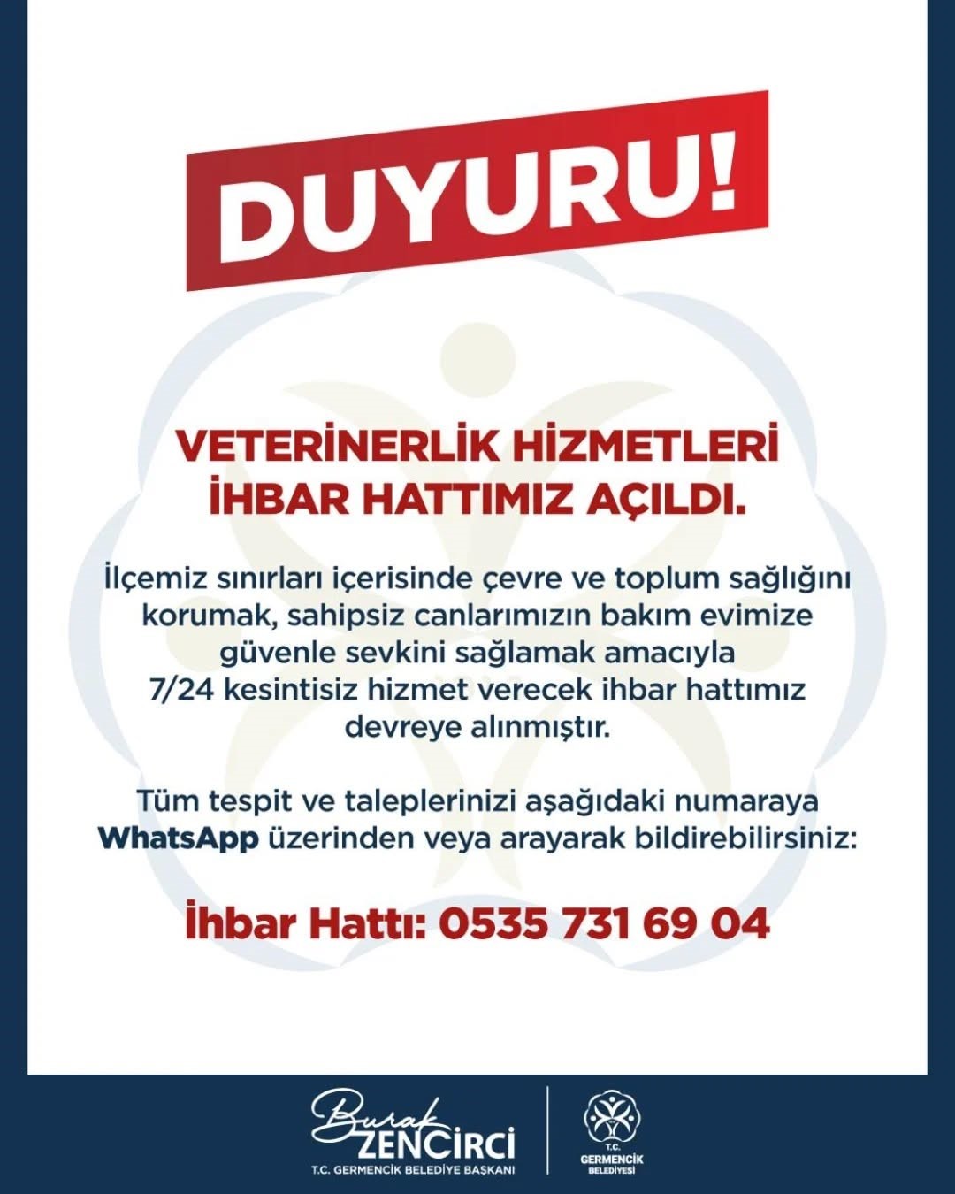 Germencik’te Veterinerlik Hizmetleri İhbar Hattı hizmete açıldı
Germencik’te Veterinerlik Hizmetleri İhbar Hattı hizmete açıldı