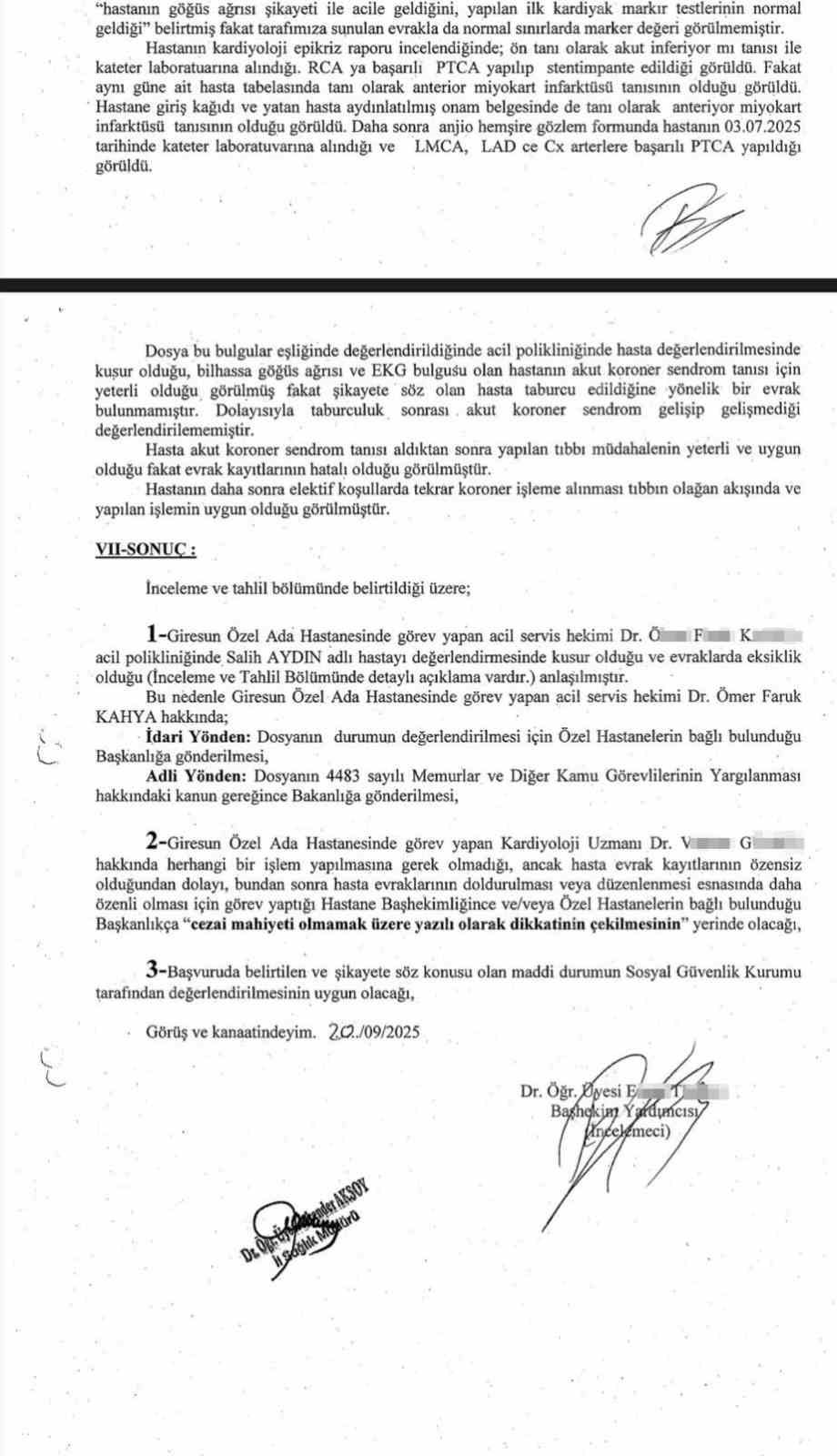 Giresun Özel Ada Hastanesi’ndeki sağlık skandalı Sağlık Bakanlığı raporuna yansıdı
