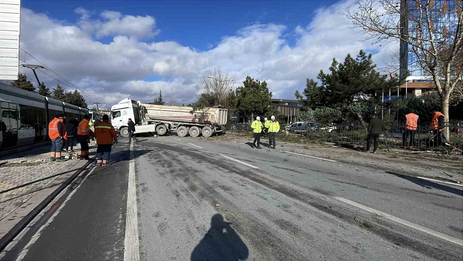 Görenleri pes dedirten kazada tır ağaçları ezip karşı şeritte durabildi
