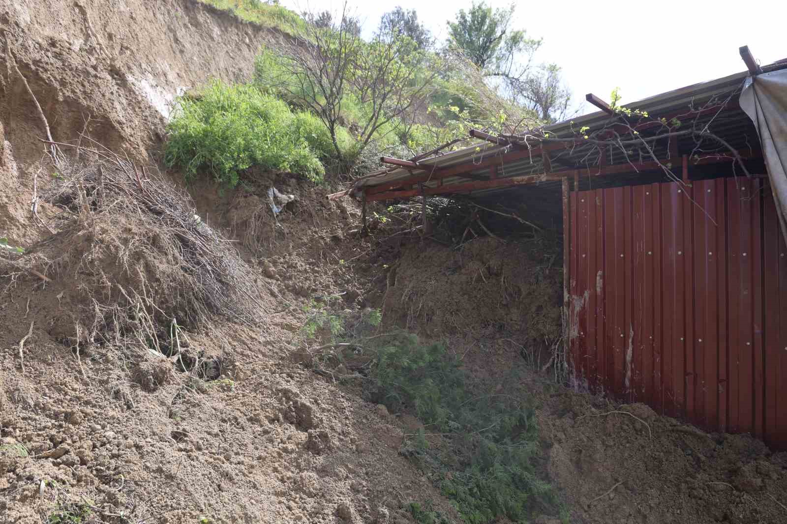 Hatay’da heyelanda önü toprakla dolan ahırda hayvanlar mahsur kaldı
