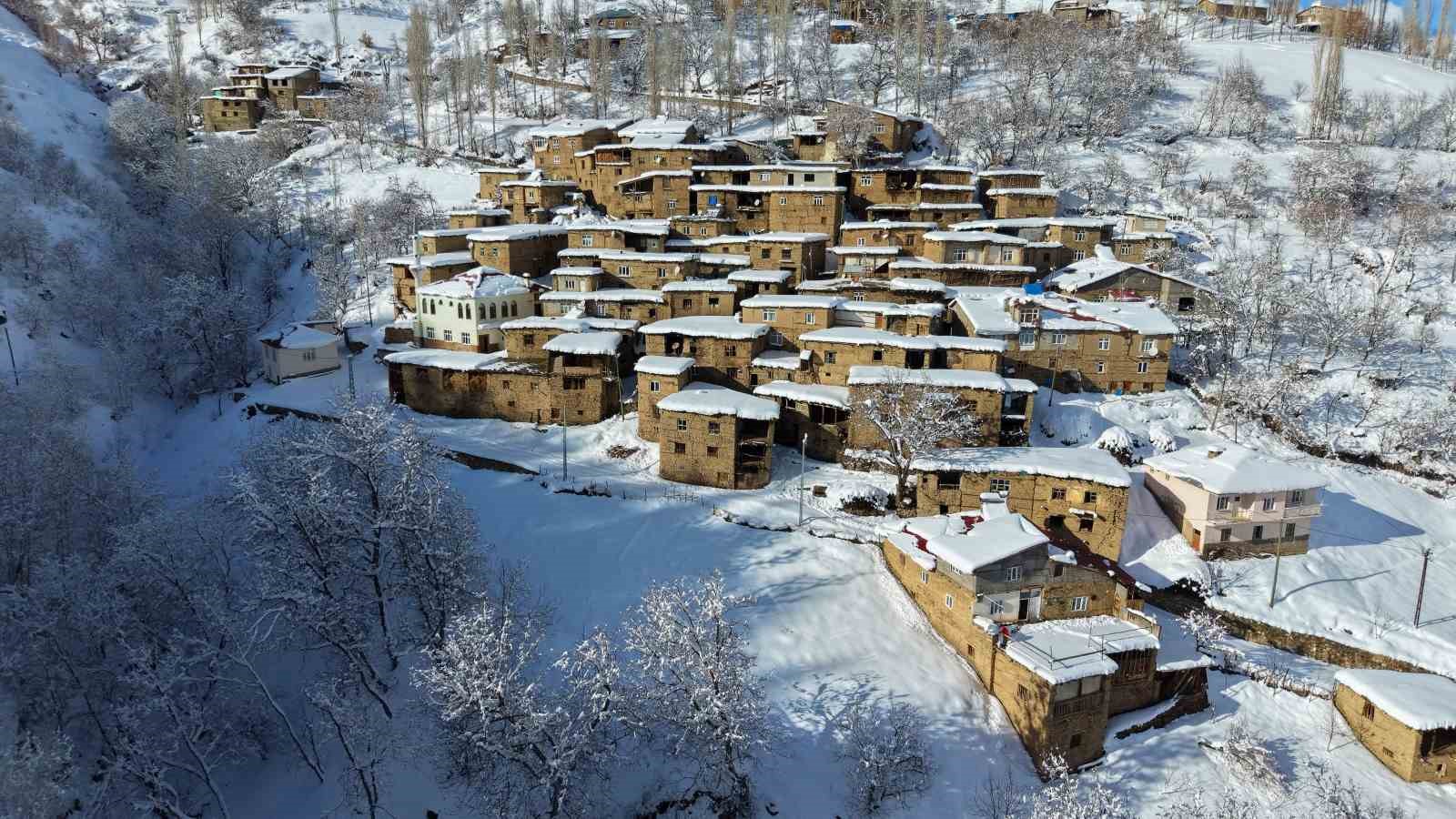 Hizan’ın taş evleri kar altında kartpostallık görüntüler oluşturdu
