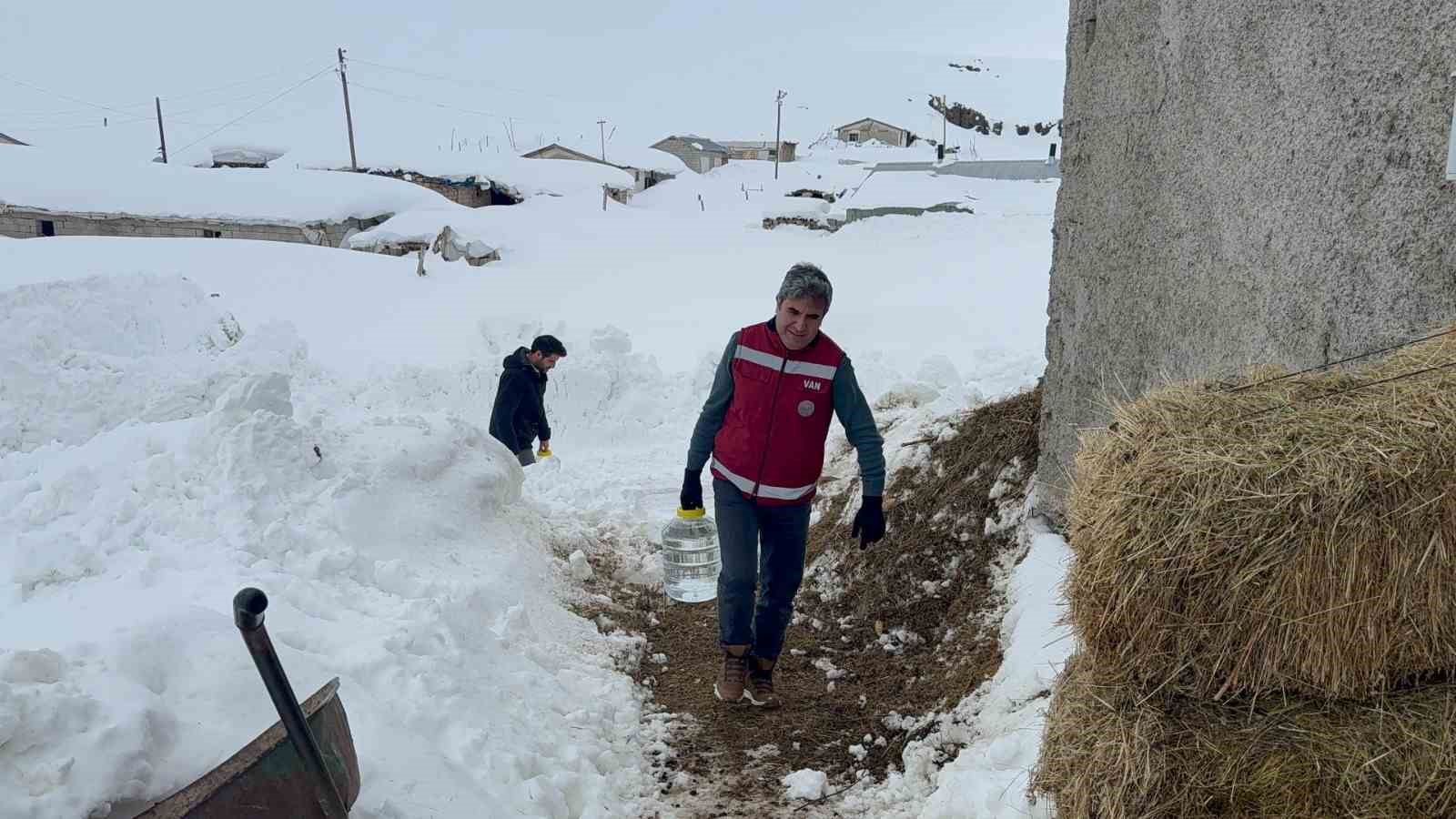 İlçe Tarım ve Orman Müdürlüğü ekipleri suların donduğu bölgedeki hayvanlara su götürdü
