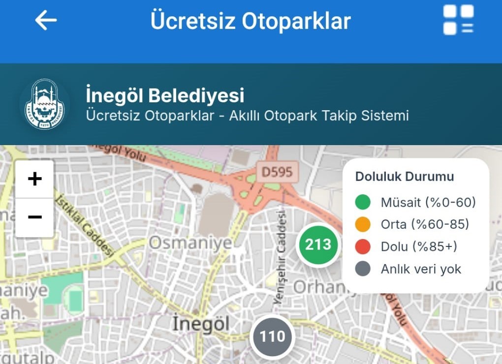İnegöl’de ücretsiz otoparkların anlık doluluk oranı artık cebinizde
İnegöl’de ücretsiz otoparkların anlık doluluk oranı artık cebinizde