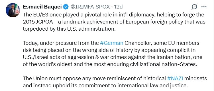 İran: "Avrupa Birliği, uluslararası hukuka bağlılığını sürdürmeli"
İran: "Avrupa Birliği, uluslararası hukuka bağlılığını sürdürmeli"