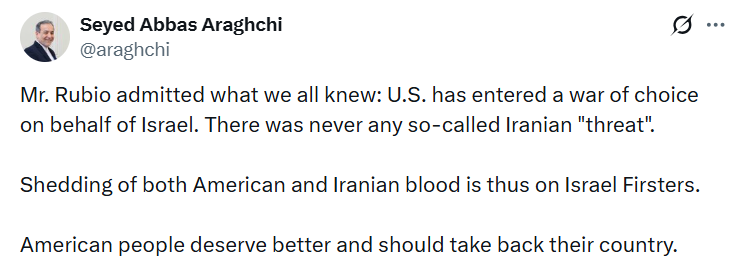 İran Dışişleri Bakanı Arakçi: "Rubio hepimizin bildiği bir şeyi itiraf etti: ABD, İsrail adına savaşa girdi"
