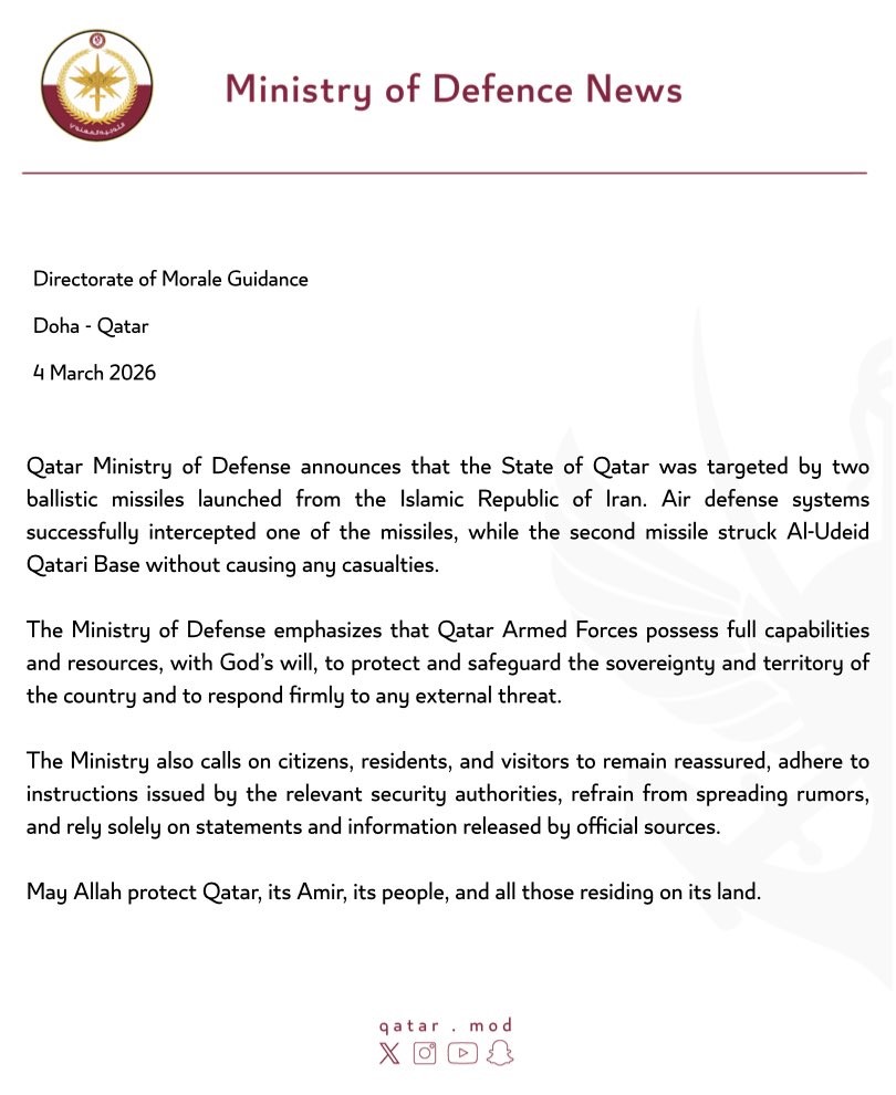 İran, Katar’daki ABD üssünü balistik füzeyle vurdu
İran, Katar’daki ABD üssünü balistik füzeyle vurdu